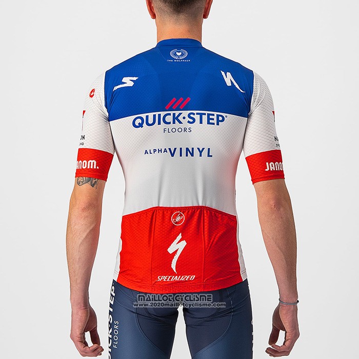 2022 Maillot Cyclisme Deceuninck Quick Step Bleu Blanc Rouge Manches Courtes et Cuissard